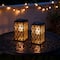 Glitzhome® 11" LED Black Metal Cutout Pattern Solar Powered Hanging Lantern
